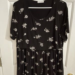 Black Floral Maternity and Nursing Shirt